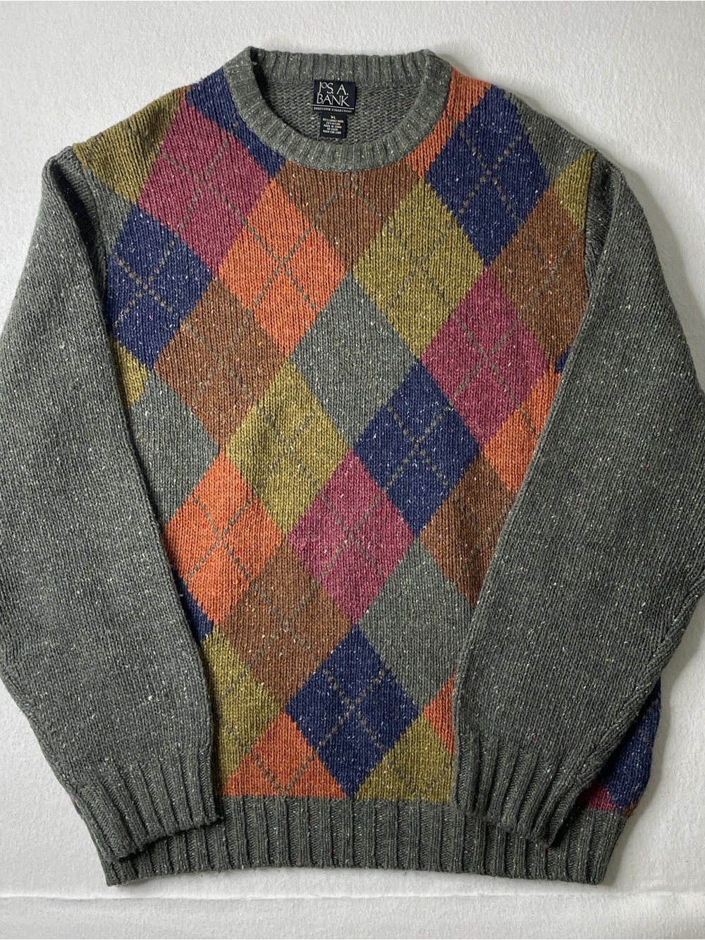 Jos. A. Bank Sweater Men XL Multicolor Argyle Lambswool Preppy Grandpa Old Money